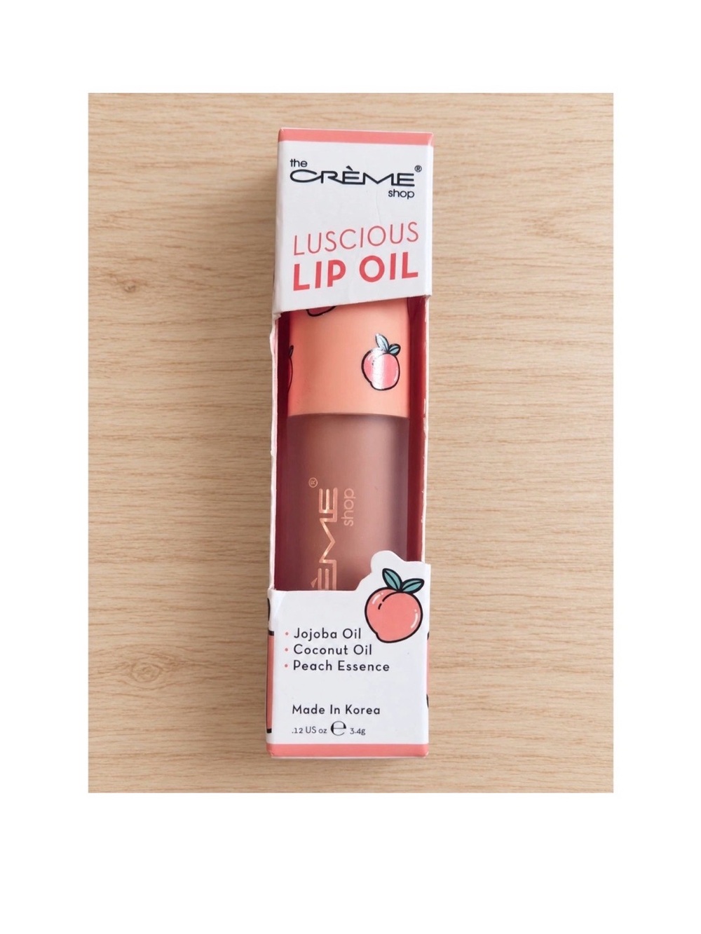 The Creme Shop Luscious Lip Oil Peach Cobbler Jojoba Coconut Oil 0.12oz NIB